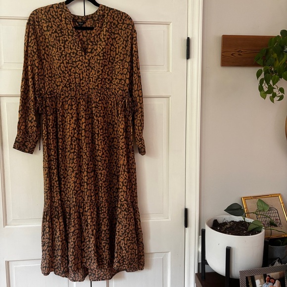 Rails Maple Dress Batik Cheetah Leopard Size Medium Long Sleeve Cinch Midi Dress - Picture 3 of 16
